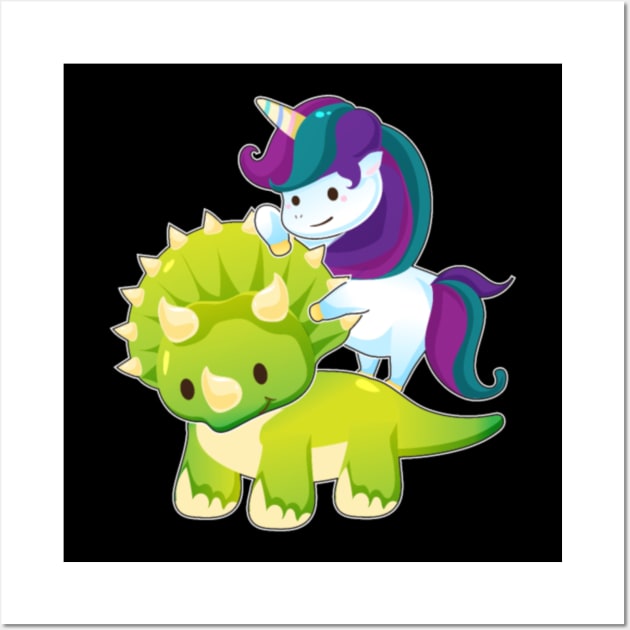 Unicorn Riding Triceratops Dinosaur Squad Girls Wall Art by Xizin Gao